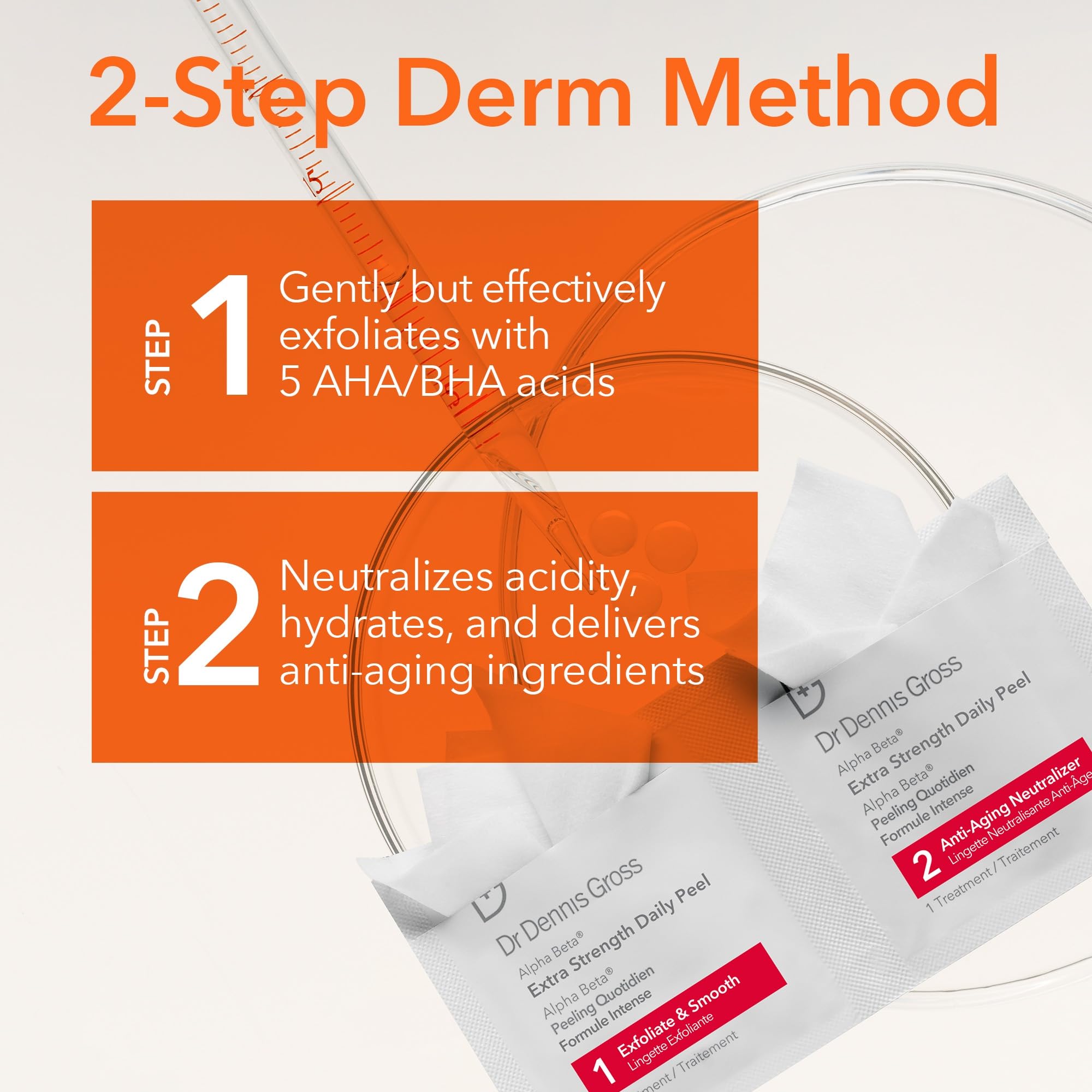 Dr. Dennis Gross anti aging daily peel box showing skincare benefits and instructions