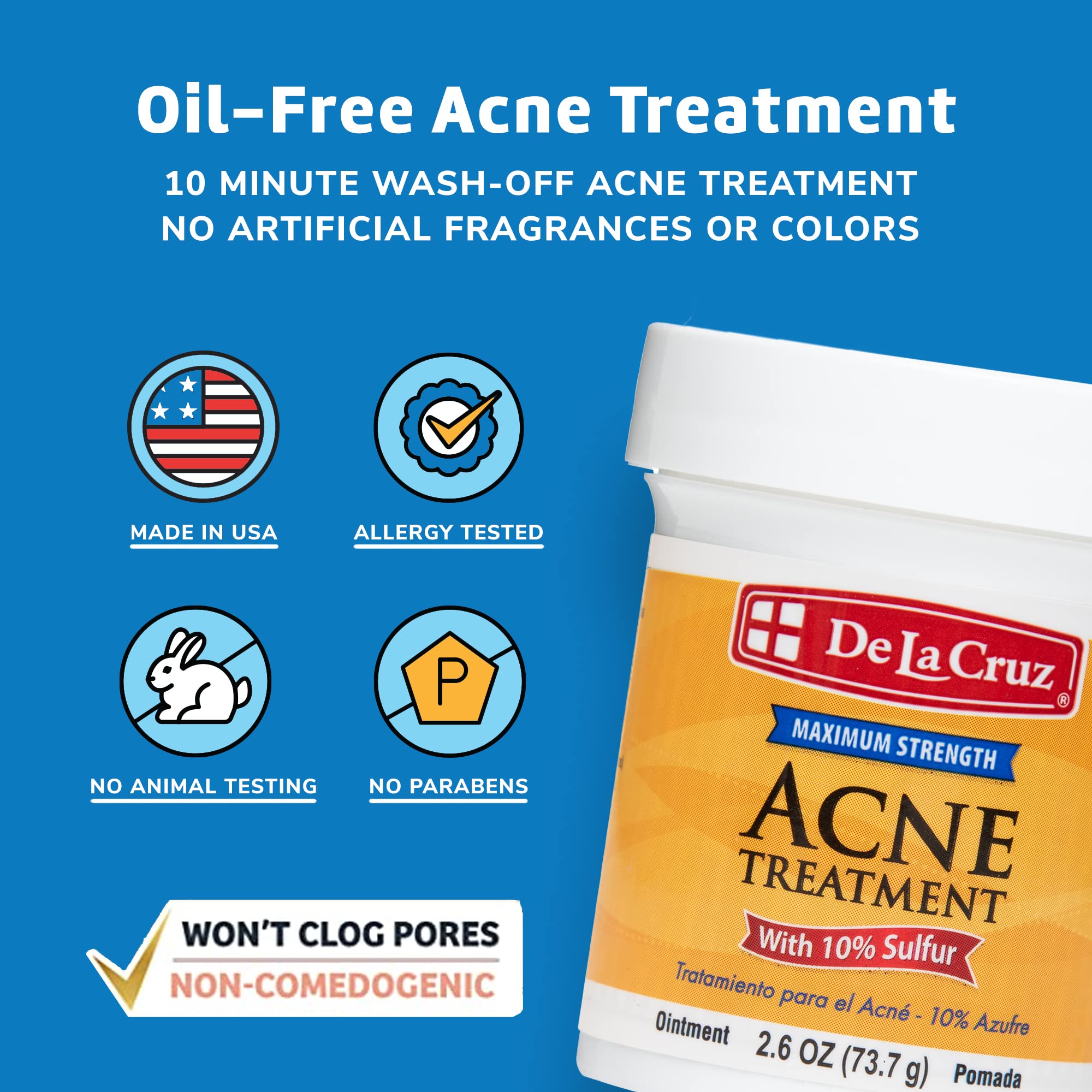 De La Cruz maximum strength sulfur acne medication packaging label details