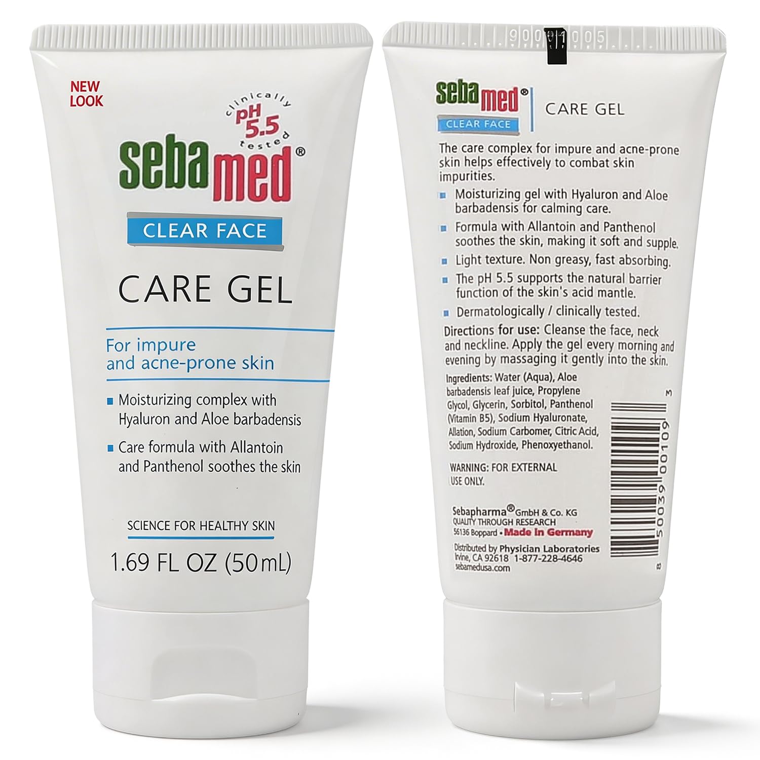 Sebamed Clear Face Care Gel packaging showing pH 5.5 label