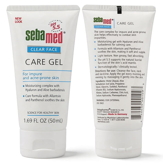 Sebamed Clear Face Care Gel packaging showing pH 5.5 label