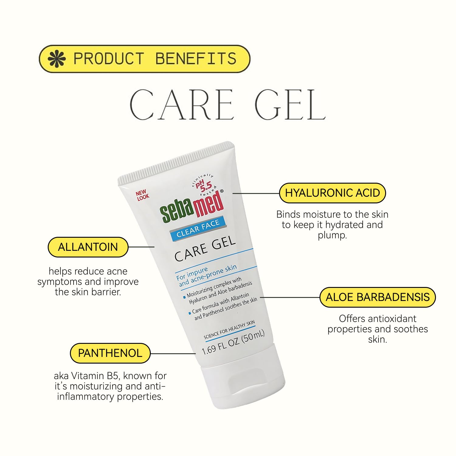 Side view of Sebamed Clear Face Care Gel tube