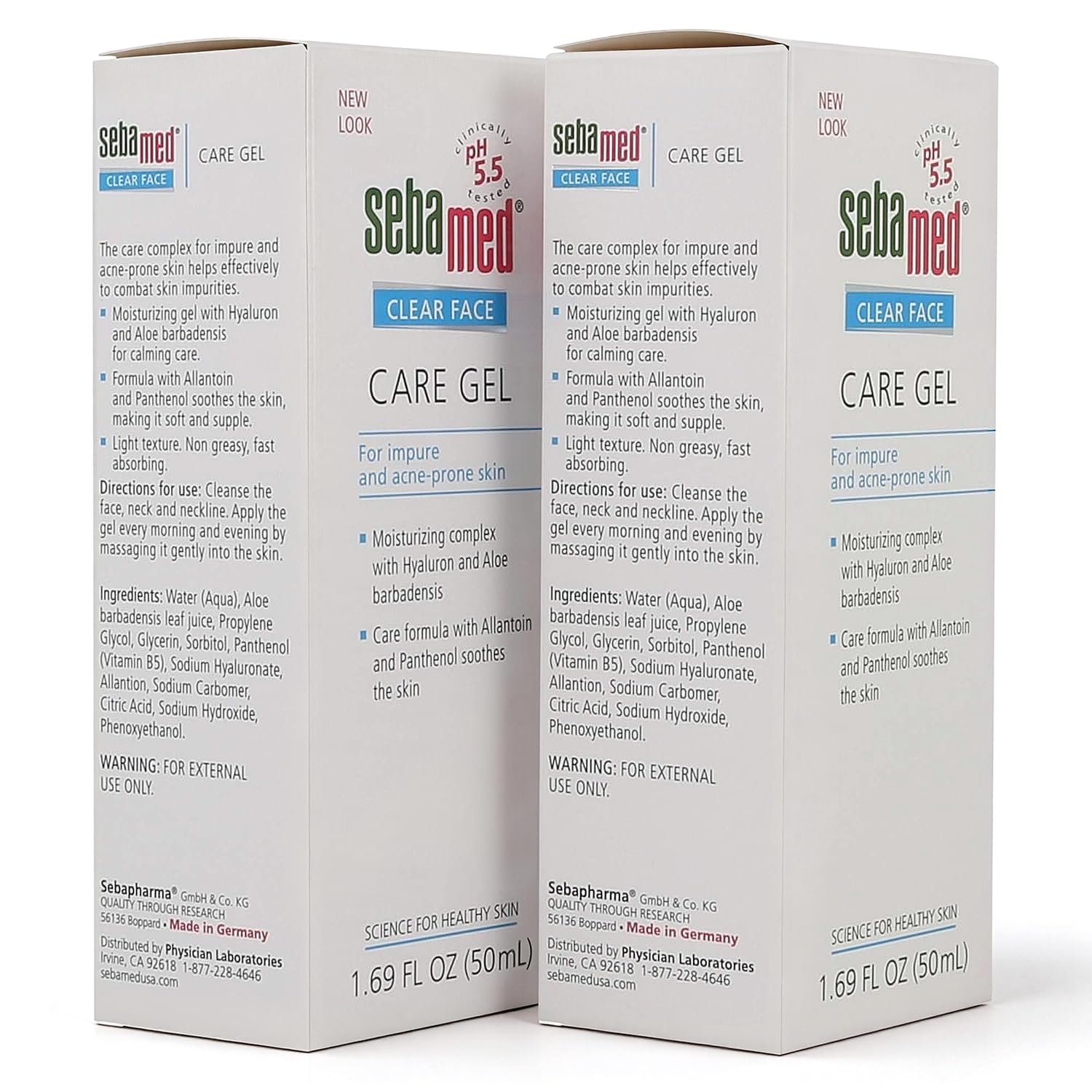 Sebamed Clear Face Care Gel with aloe vera and hyaluronic acid branding