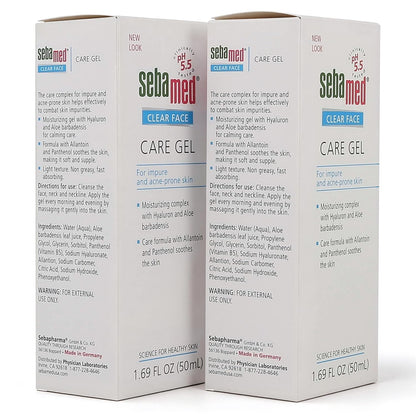 Sebamed Clear Face Care Gel with aloe vera and hyaluronic acid branding