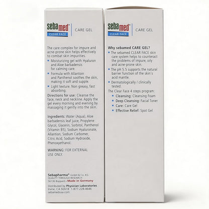 Back side of Sebamed Clear Face Care Gel tube with details
