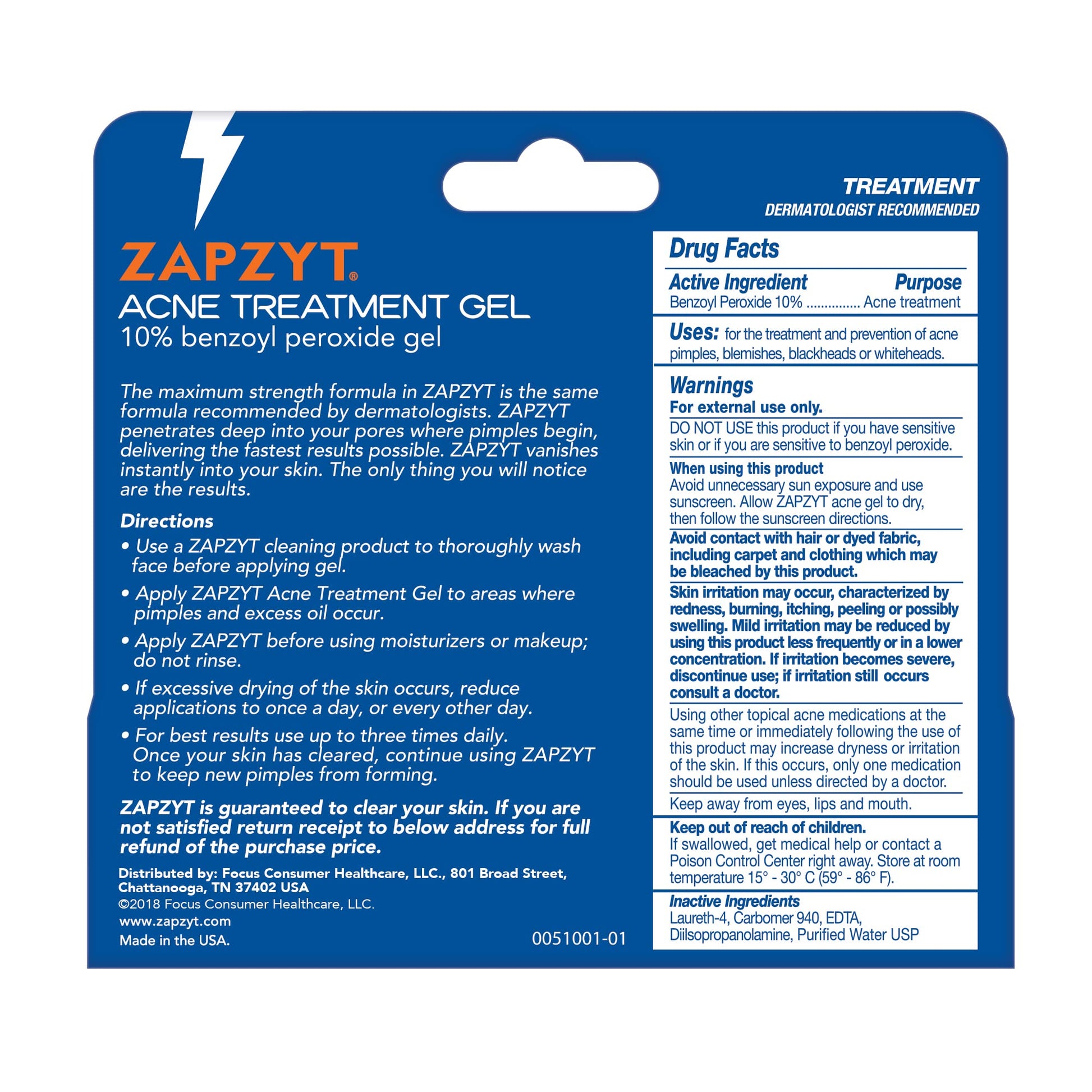 Three pack Zapzyt 10% Benzoyl Peroxide Acne Treatment Gel tubes