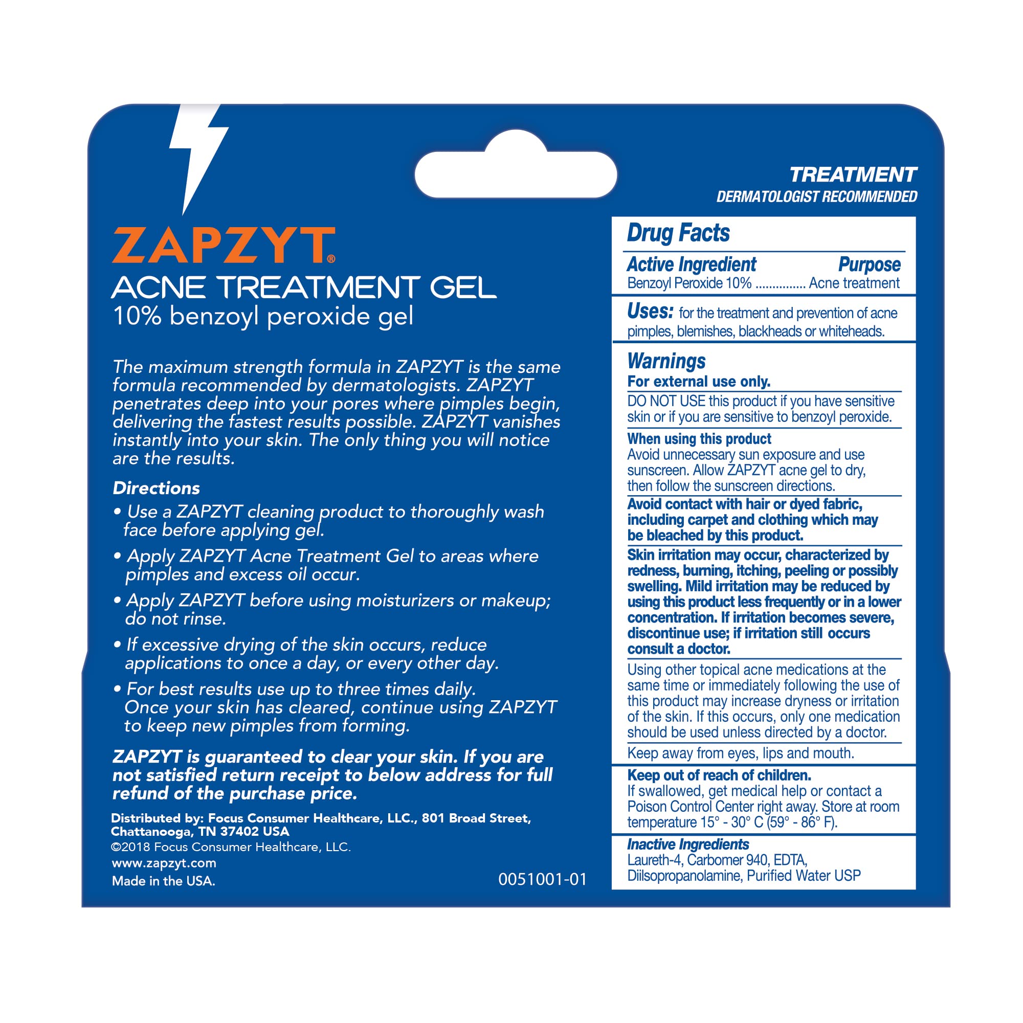 Three pack Zapzyt 10% Benzoyl Peroxide Acne Treatment Gel tubes