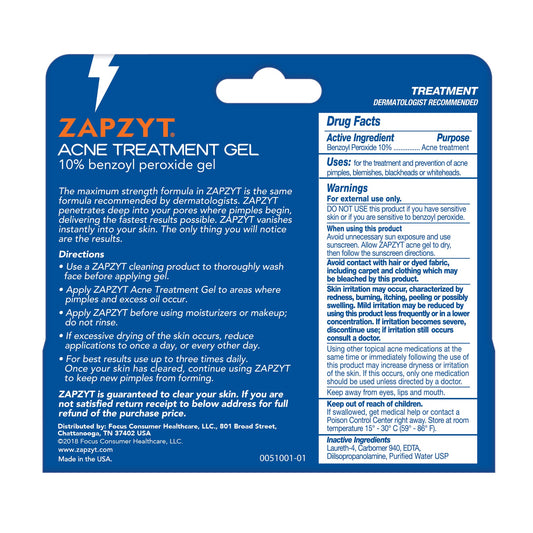Three pack Zapzyt 10% Benzoyl Peroxide Acne Treatment Gel tubes