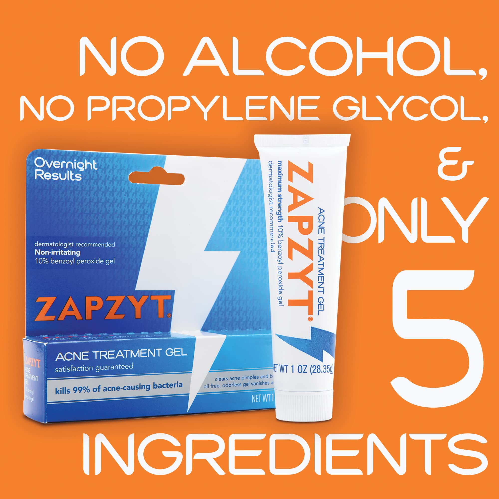 Back of Zapzyt acne treatment gel packaging showing active ingredients