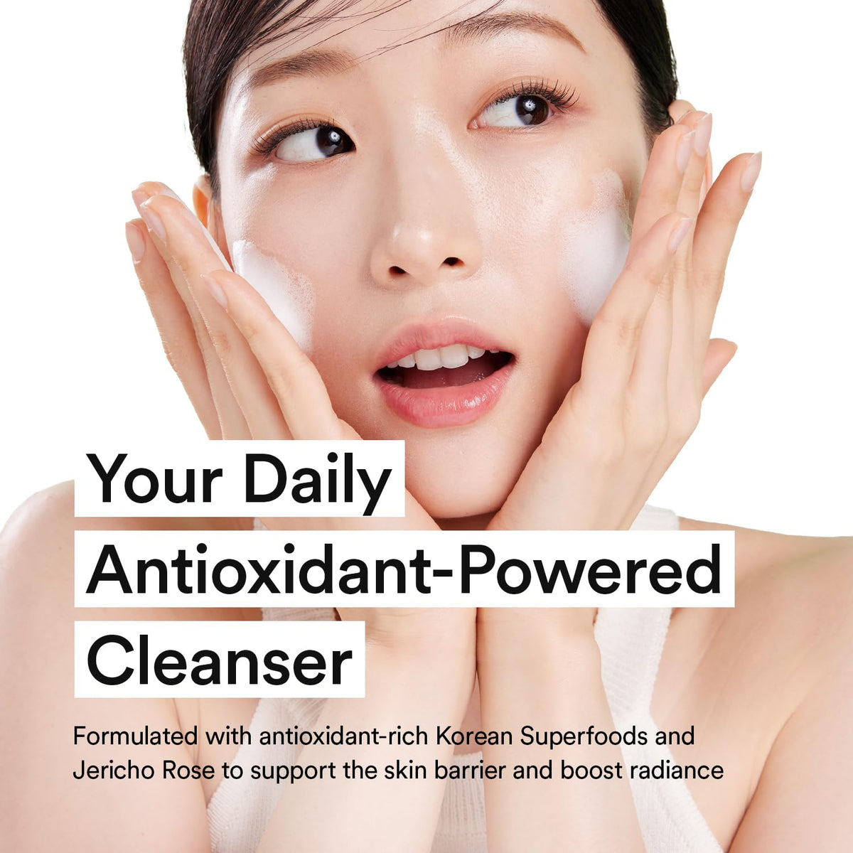 Veganifect green barley gel cleanser dispensed on hand