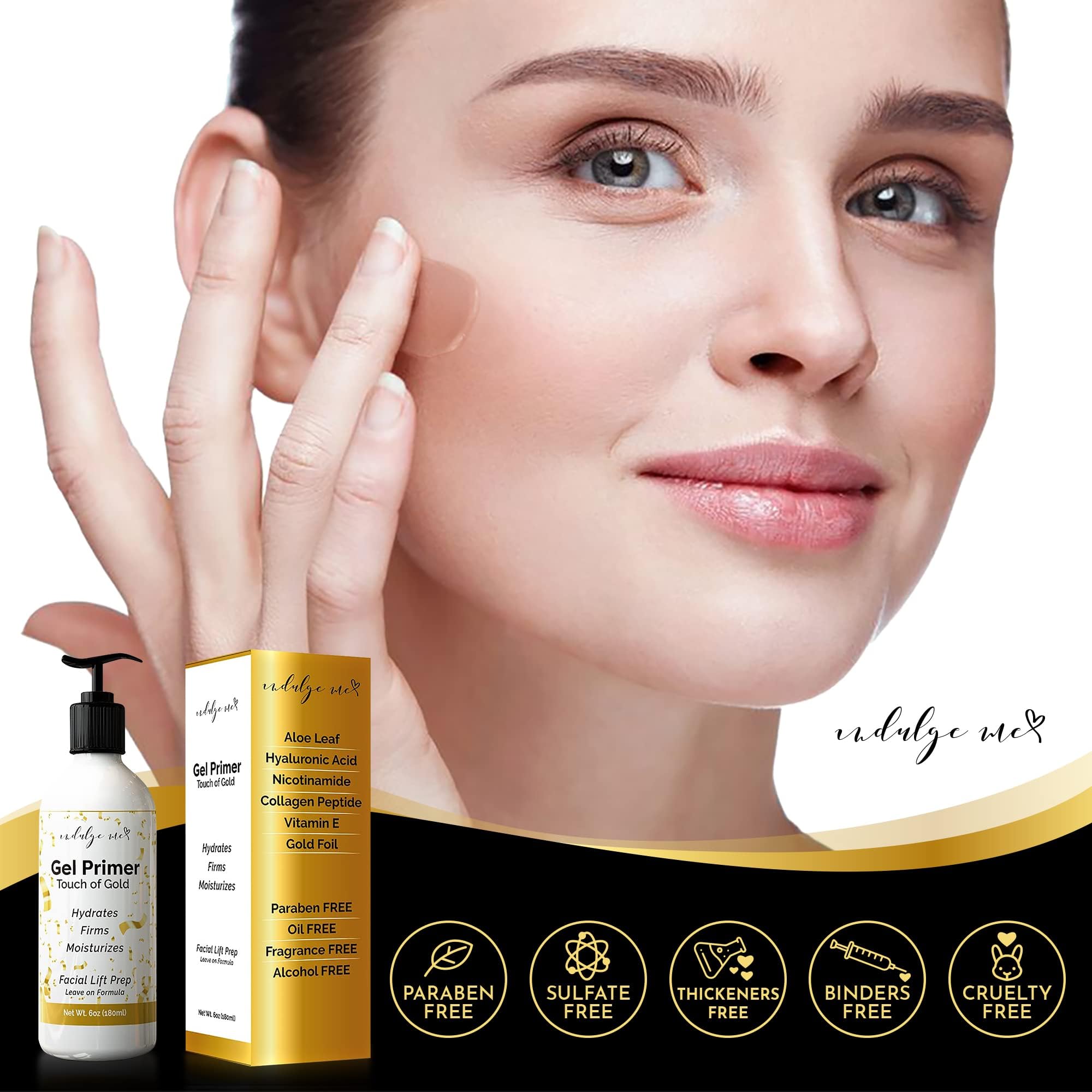 IndulgeMe Conductive Gel packaging with hyaluronic acid and gold foil