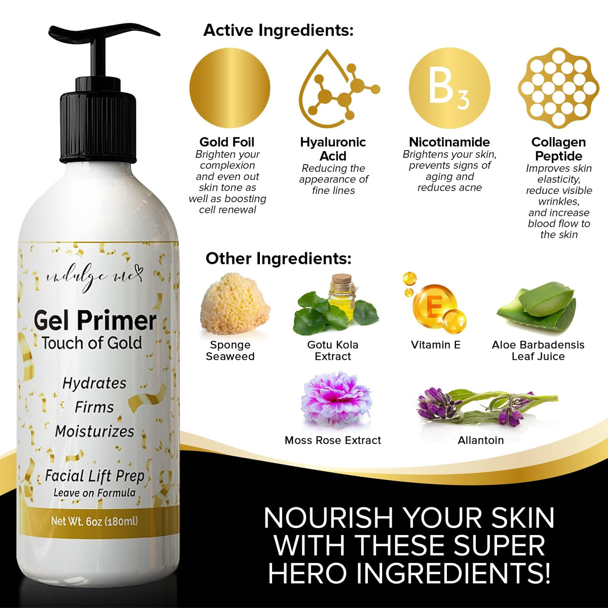 IndulgeMe 6 Fluid Ounces skincare bottle layout