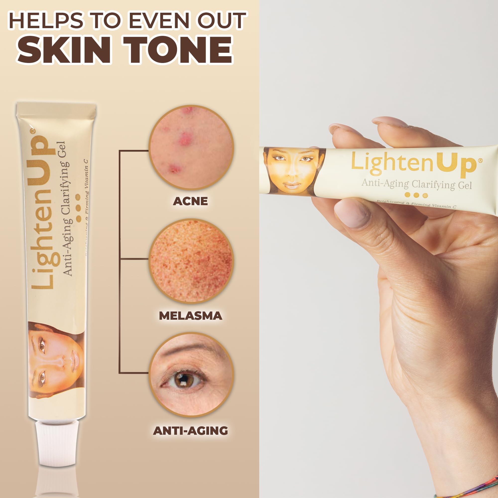 Side view of Omic Lighten-Up 30ml skin brightening gel tube