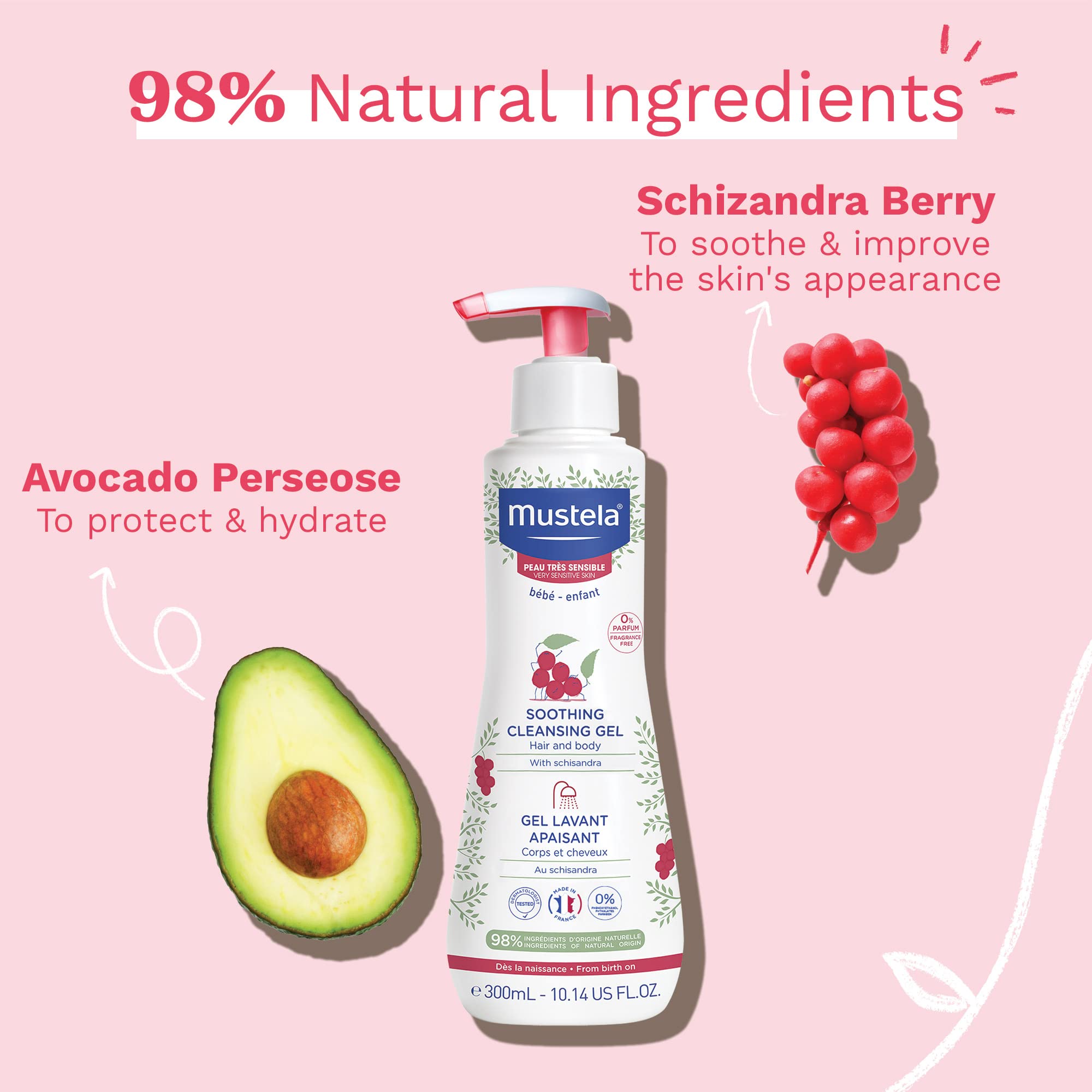 Natural avocado perseose baby wash bottle