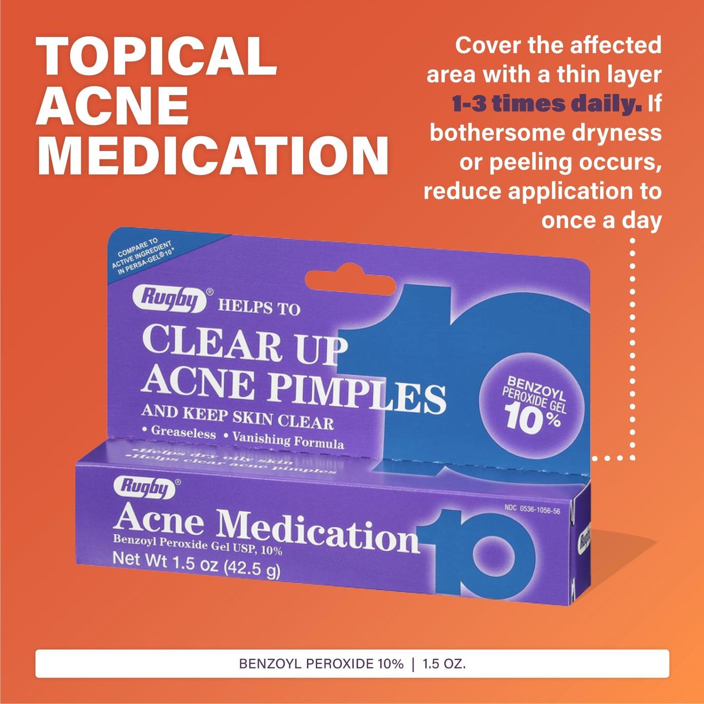 Three pack Rugby Acne Medication Benzoyl Peroxide Gel 1.5 Ounce tubes