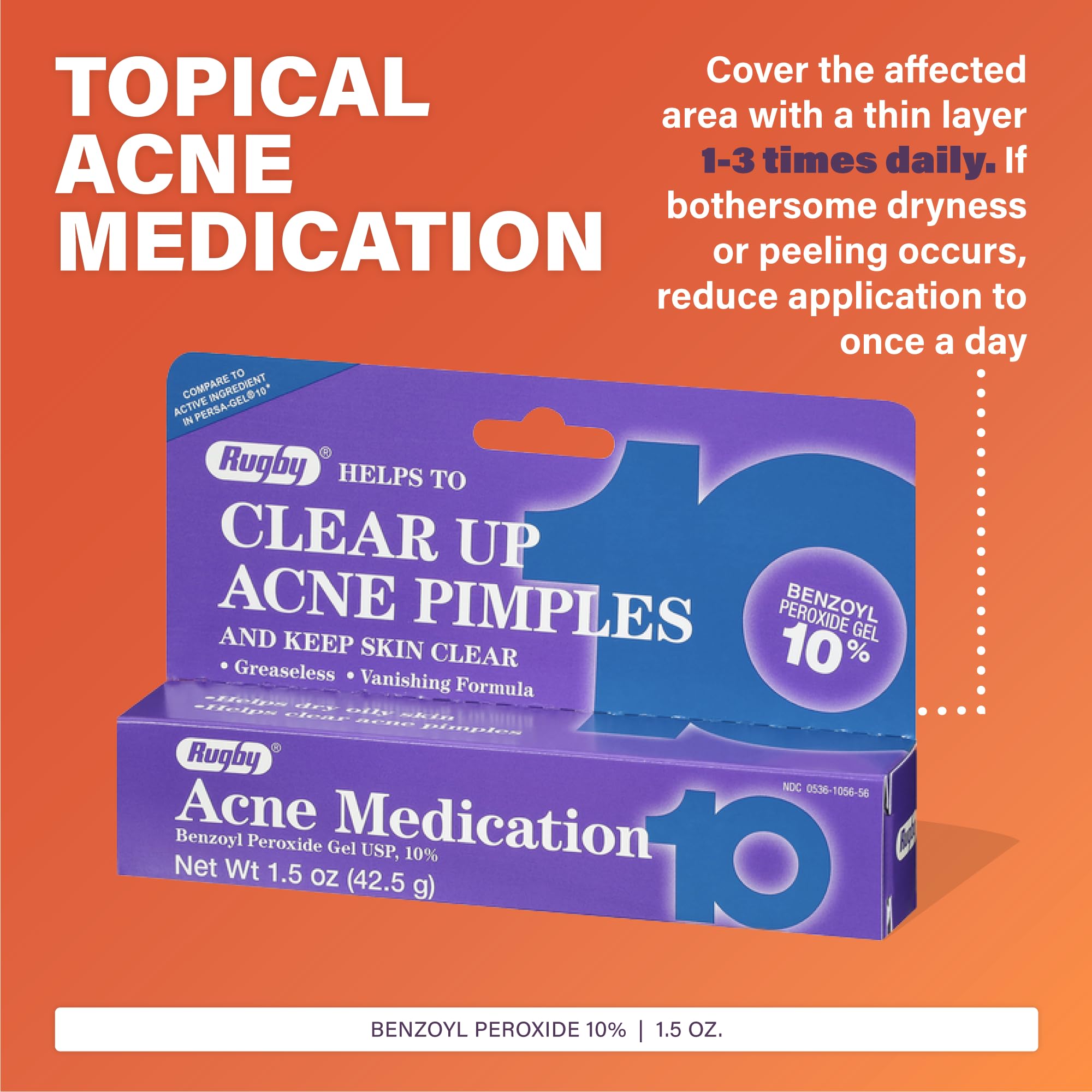 Three pack Rugby Acne Medication Benzoyl Peroxide Gel 1.5 Ounce tubes