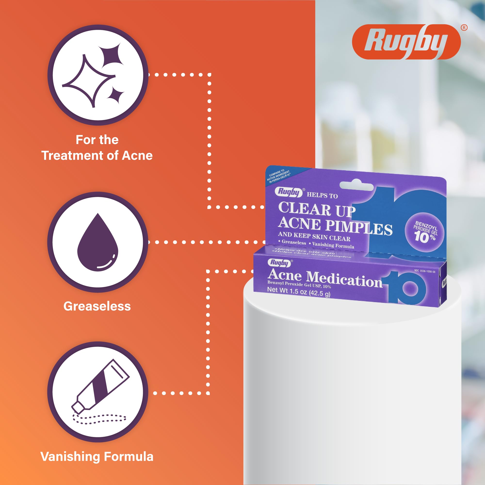 Back of packaging showing Rugby acne gel usage instructions