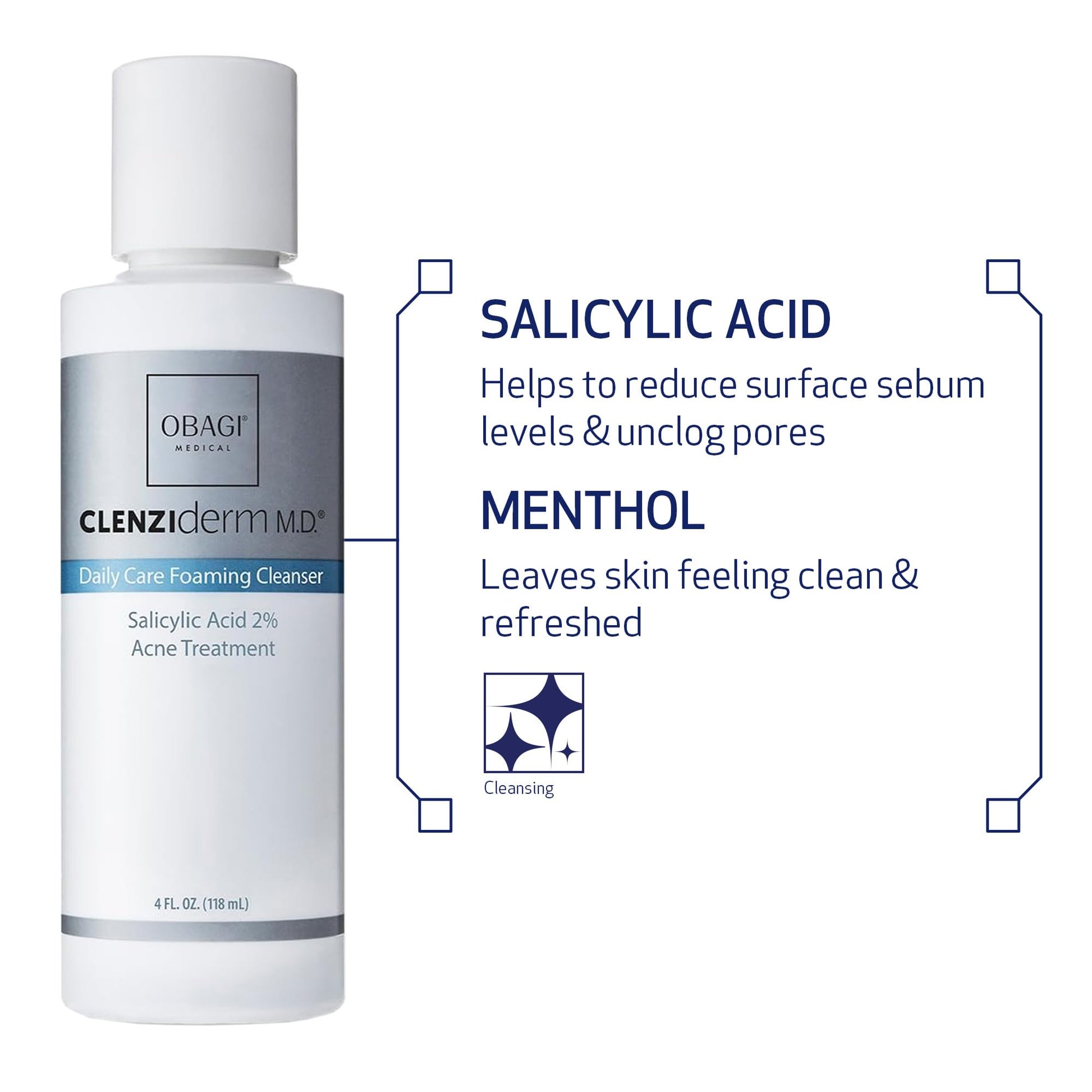 Obagi Medical foaming acne cleanser for normal to oily skin types being dispensed onto hands showing texture