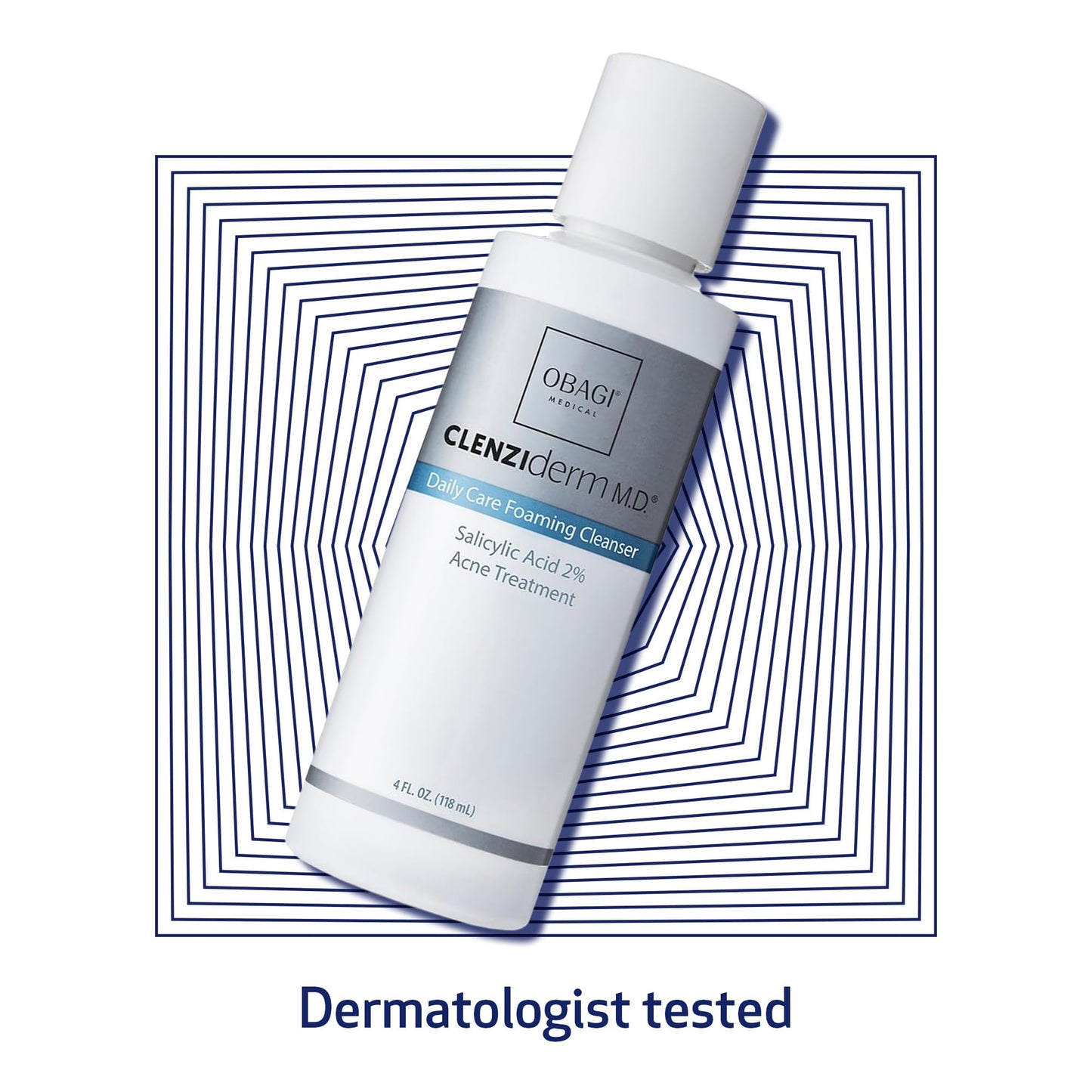 Full collection overview of the Obagi CLENZIderm medical grade acne clearance range alongside the foaming cleanser bottle