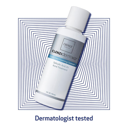 Full collection overview of the Obagi CLENZIderm medical grade acne clearance range alongside the foaming cleanser bottle
