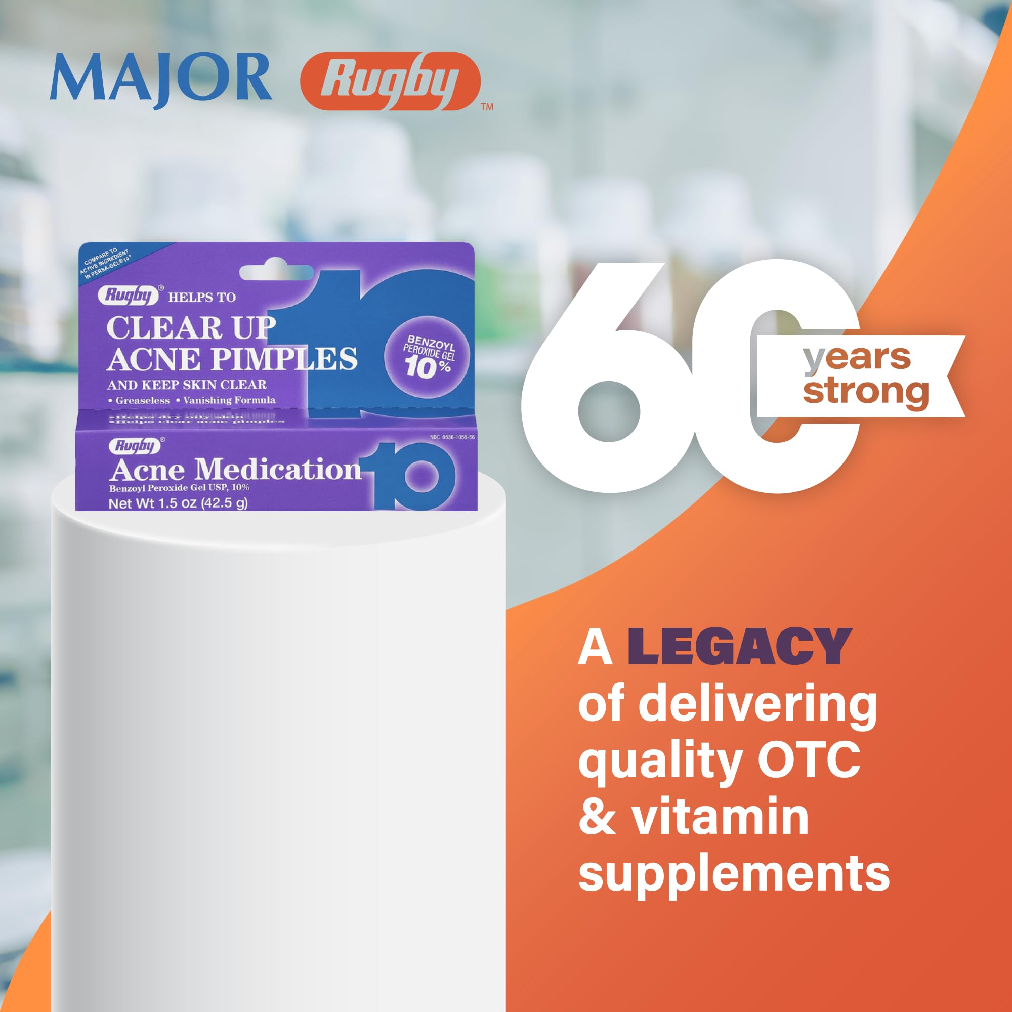 Close up of Rugby Acne Medication 10 percent active ingredient label