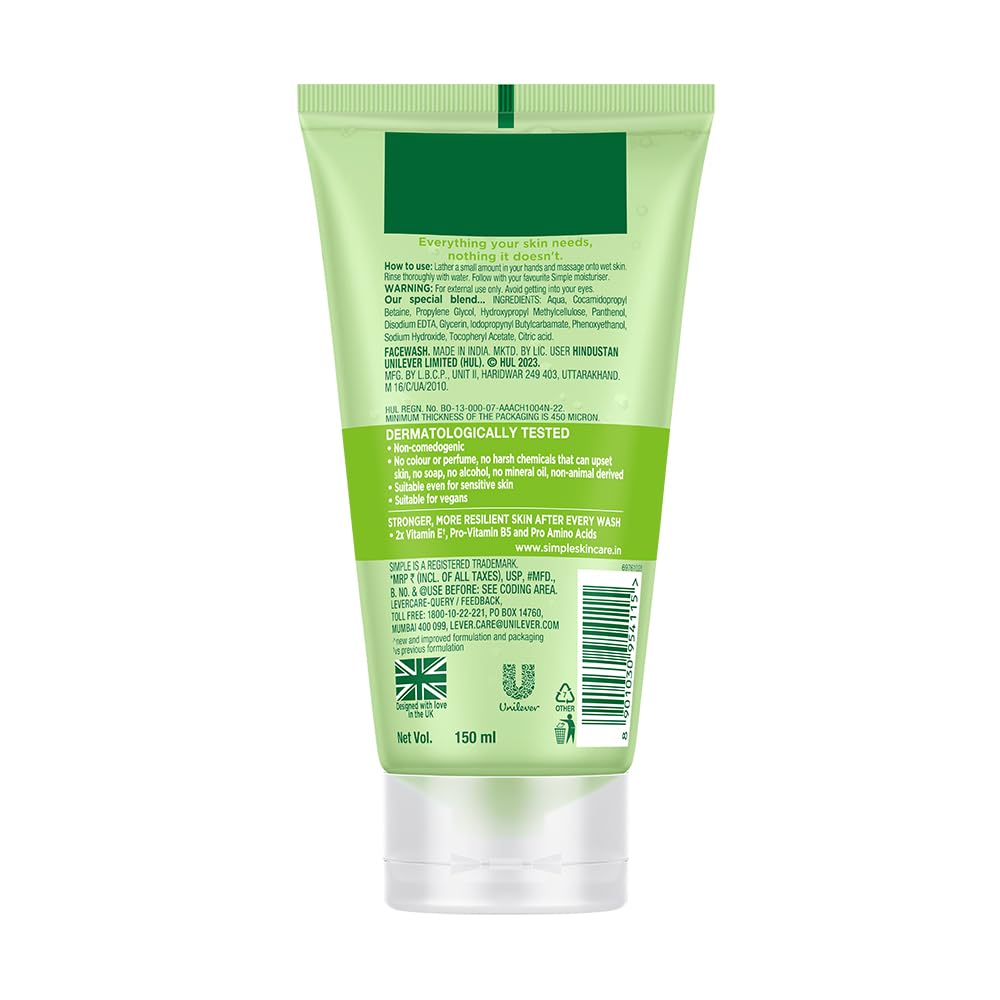 Simple Refreshing Facial Wash 150ml tube cap and size