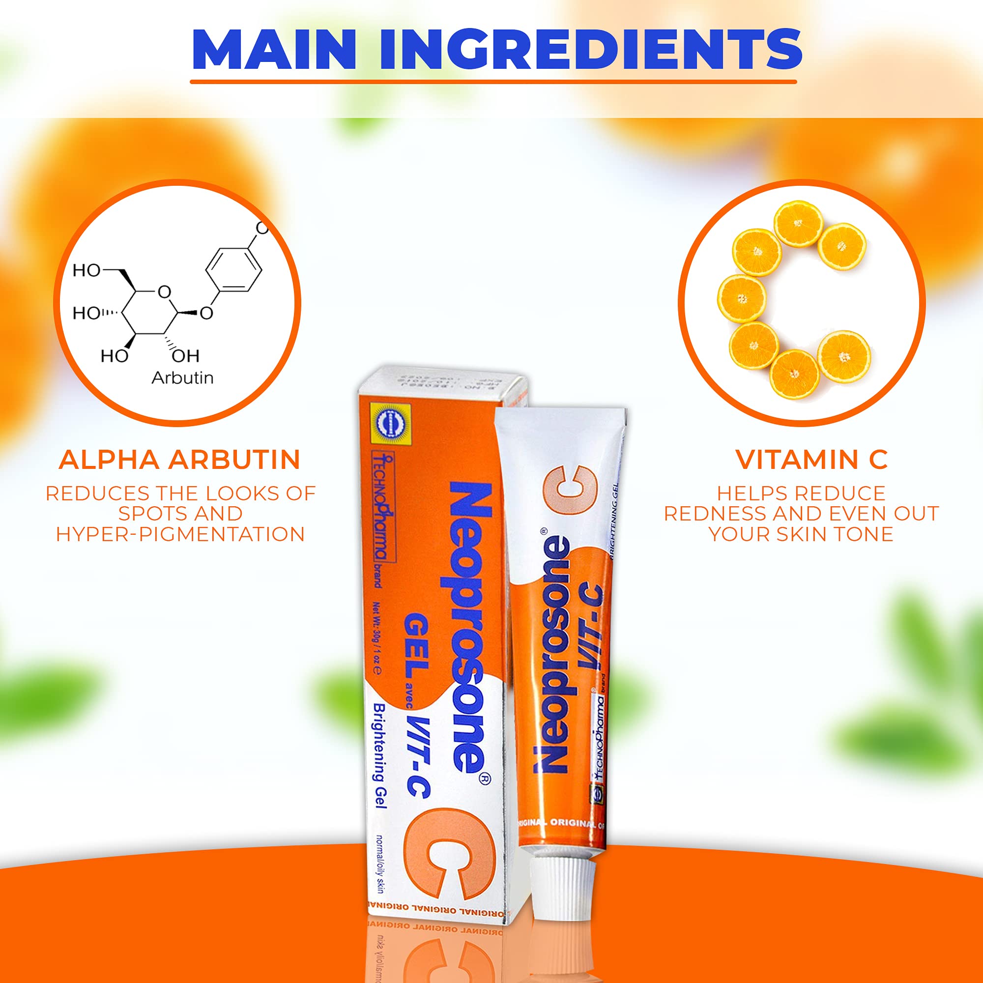 Neoprosone brightening gel cream packaging and brand logo