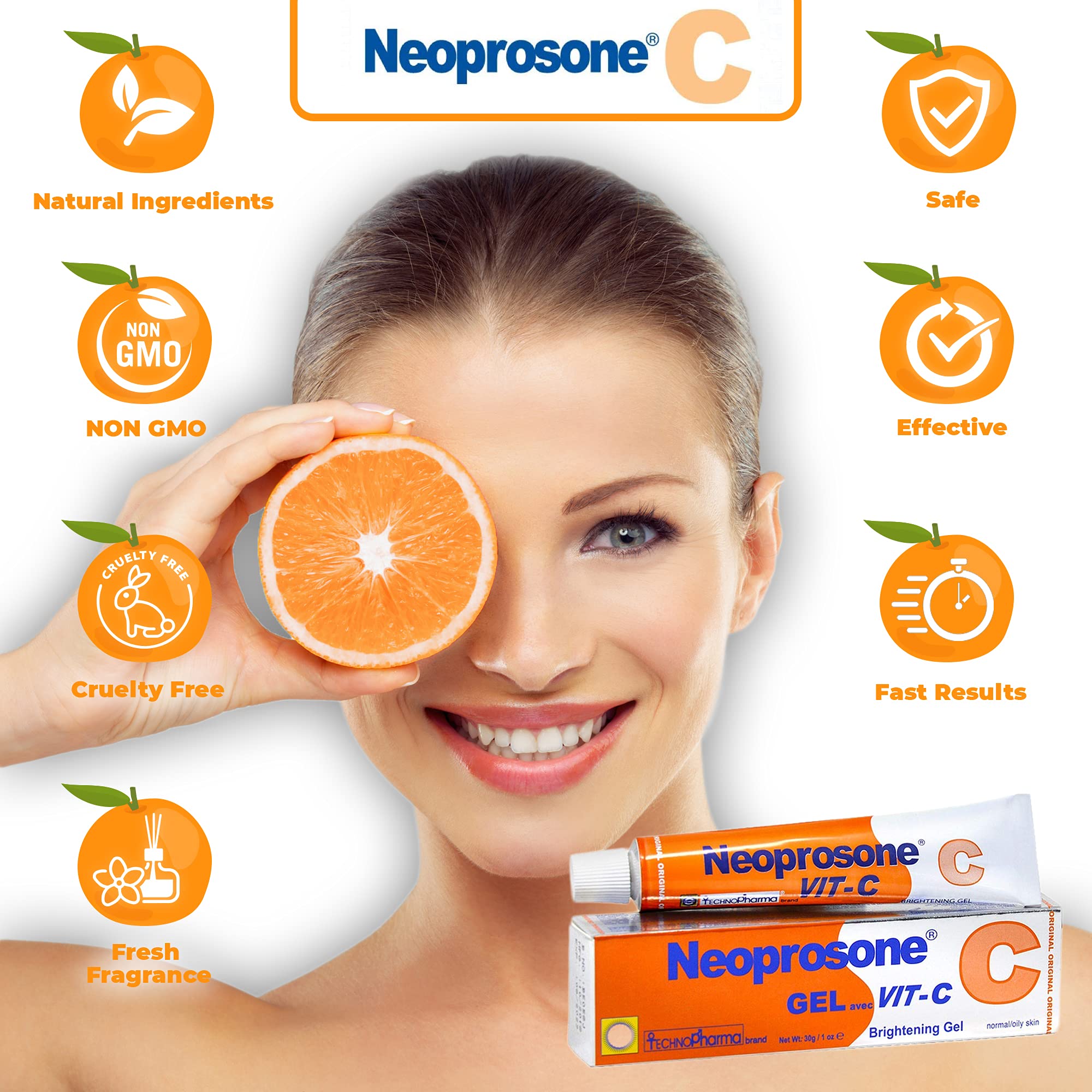 Side view of Neoprosone 30 milliliter brightening tube