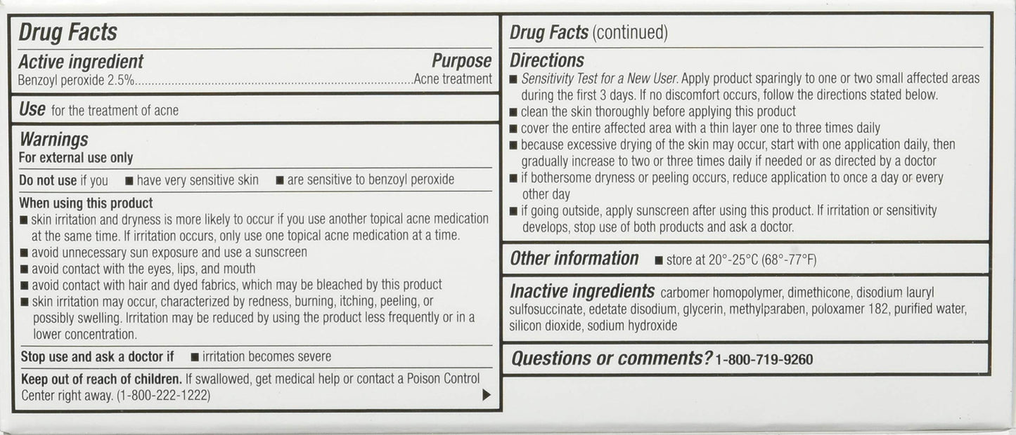 Authentic Perrigo benzoyl peroxide gel 2.5% tube texture and application
