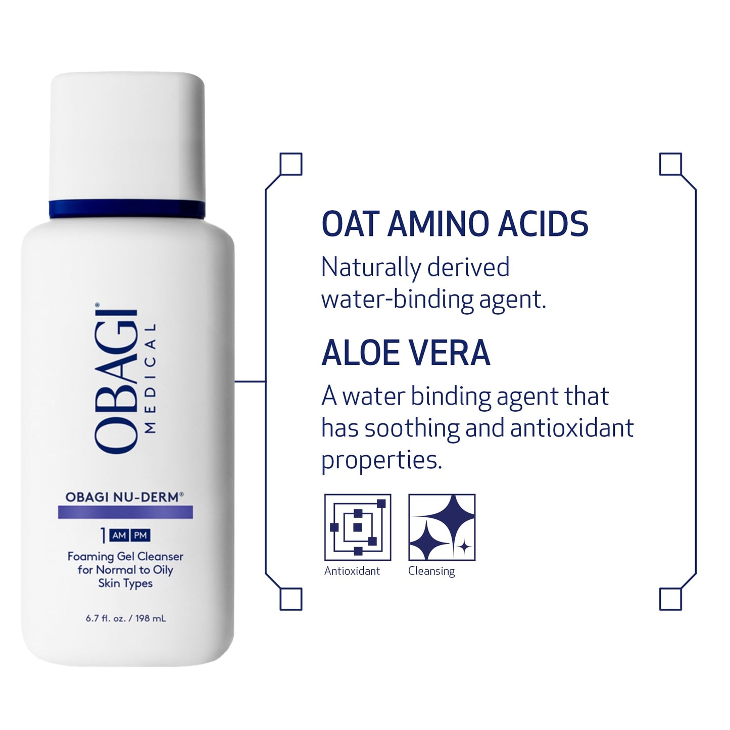 Side view of Obagi Nu Derm gel cleanser bottle