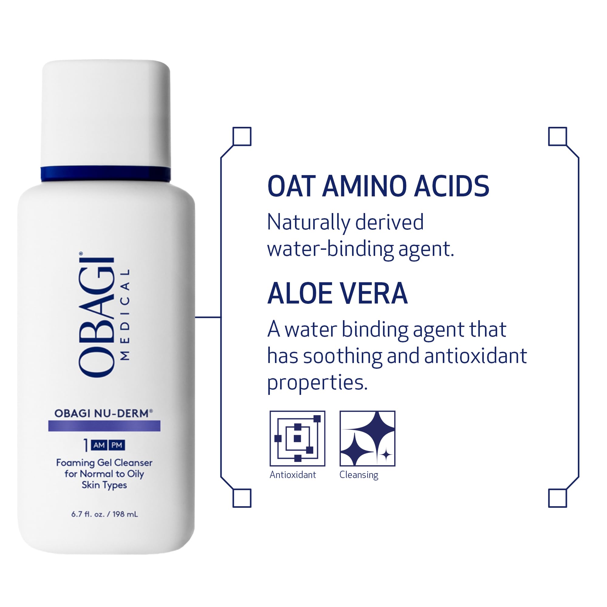 Side view of Obagi Nu Derm gel cleanser bottle