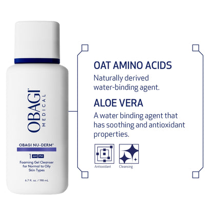 Side view of Obagi Nu Derm gel cleanser bottle