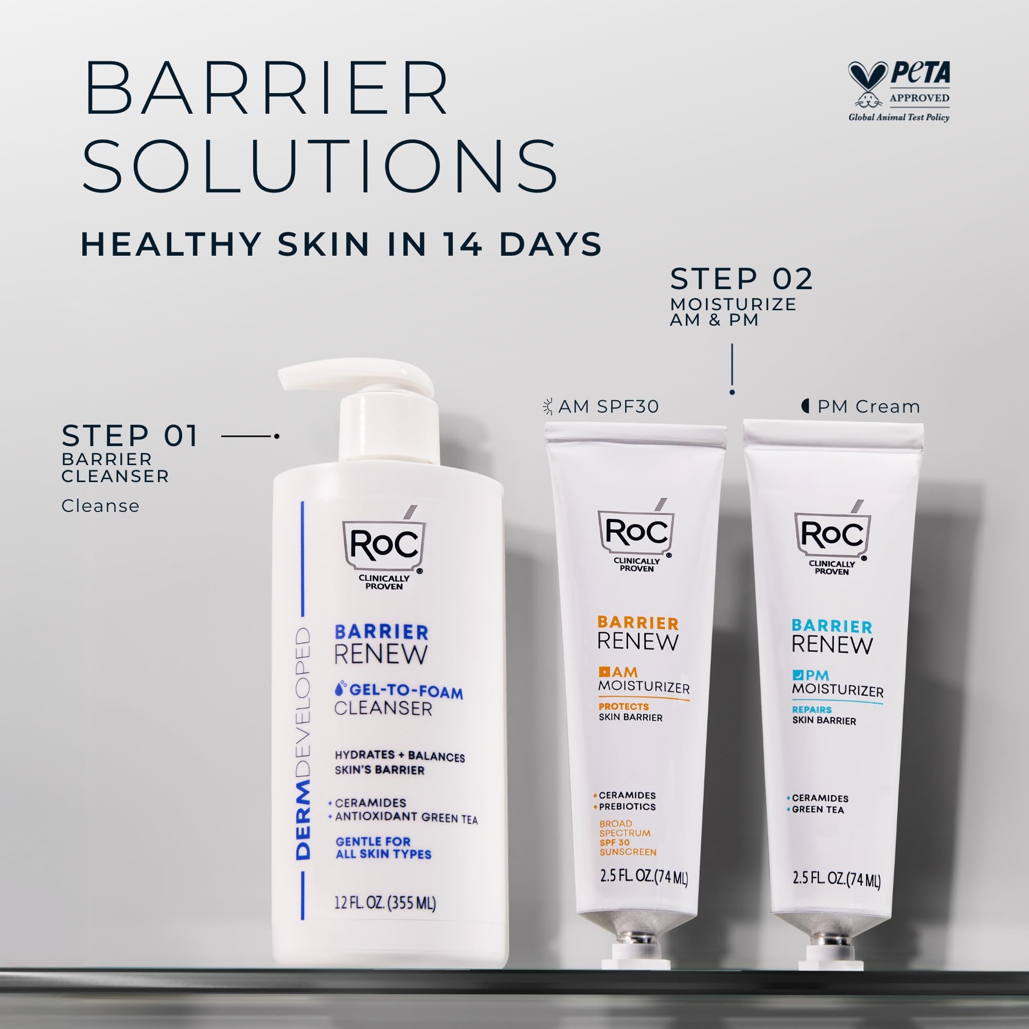 Dermatologist-developed RoC Barrier Renew skincare bottle