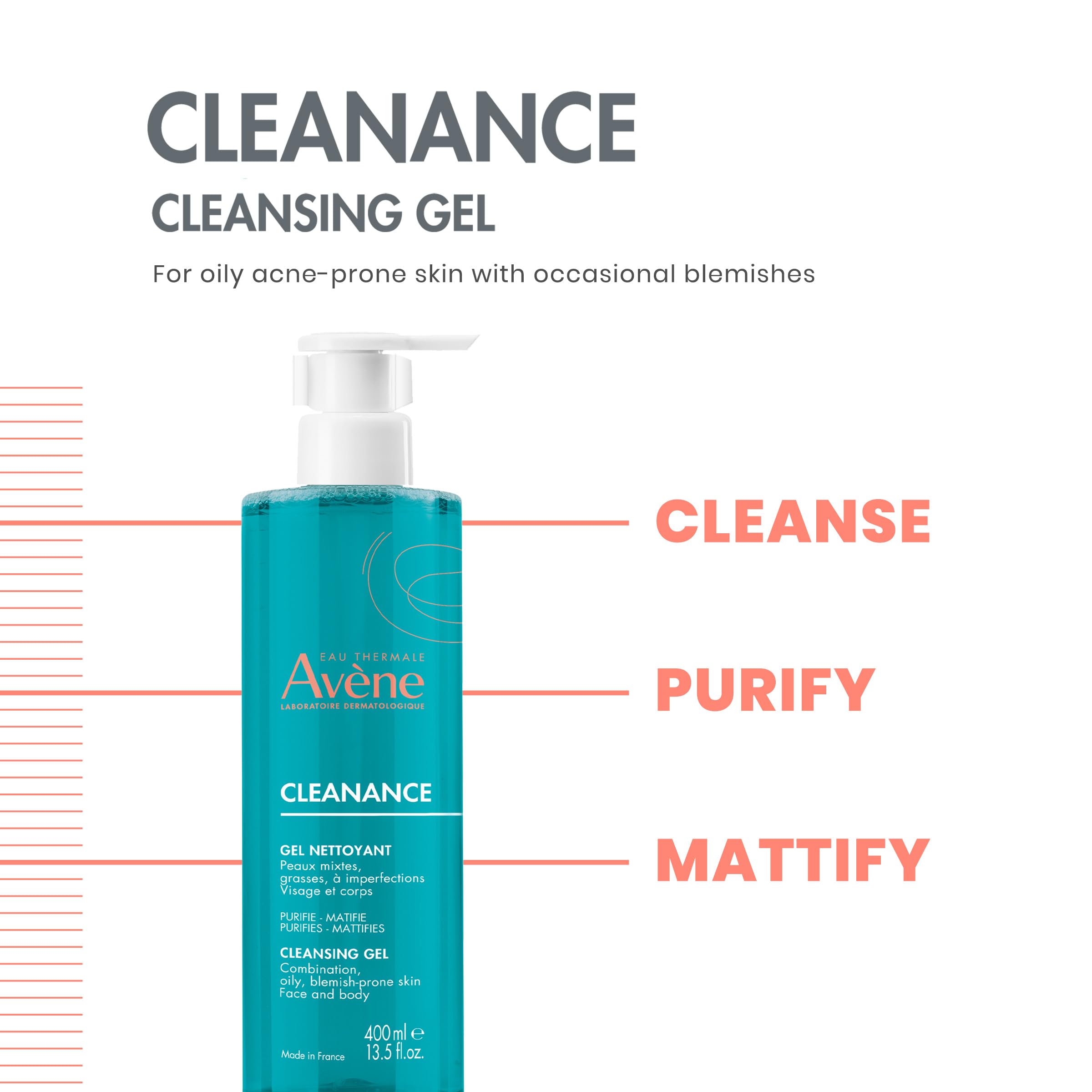 Avene Cleanance Cleansing Gel 400ml packaging back label