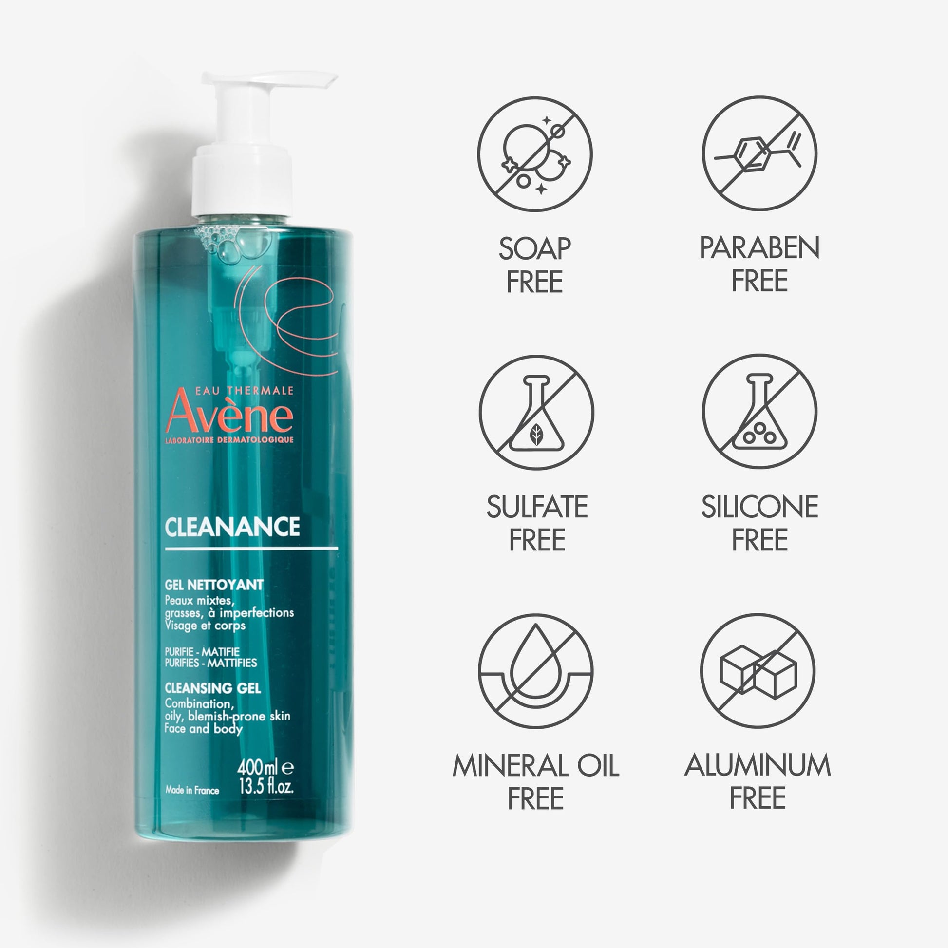 Side view of Avene Cleanance Cleansing Gel 400ml