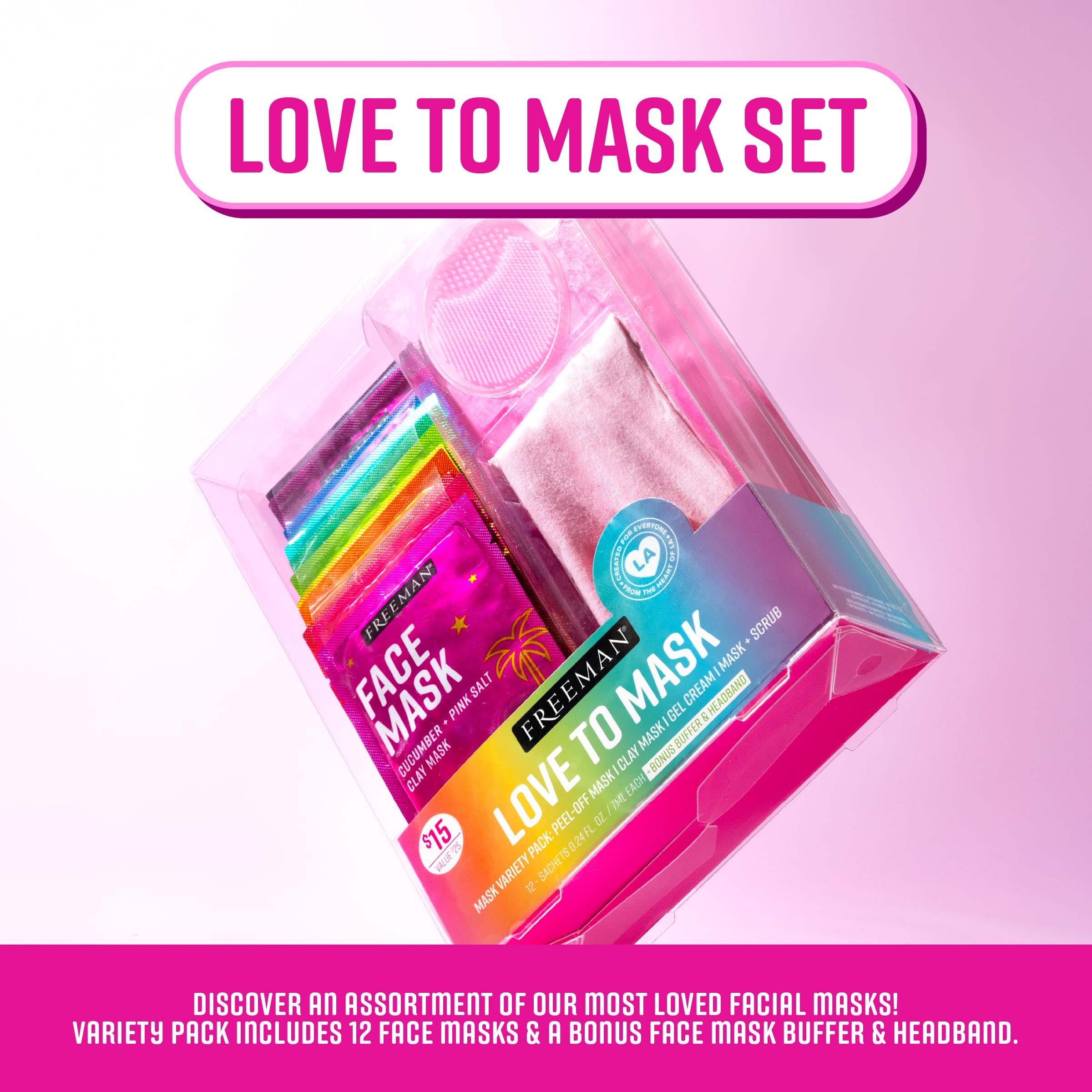 Freeman Beauty facial mask kit with headband and buffer