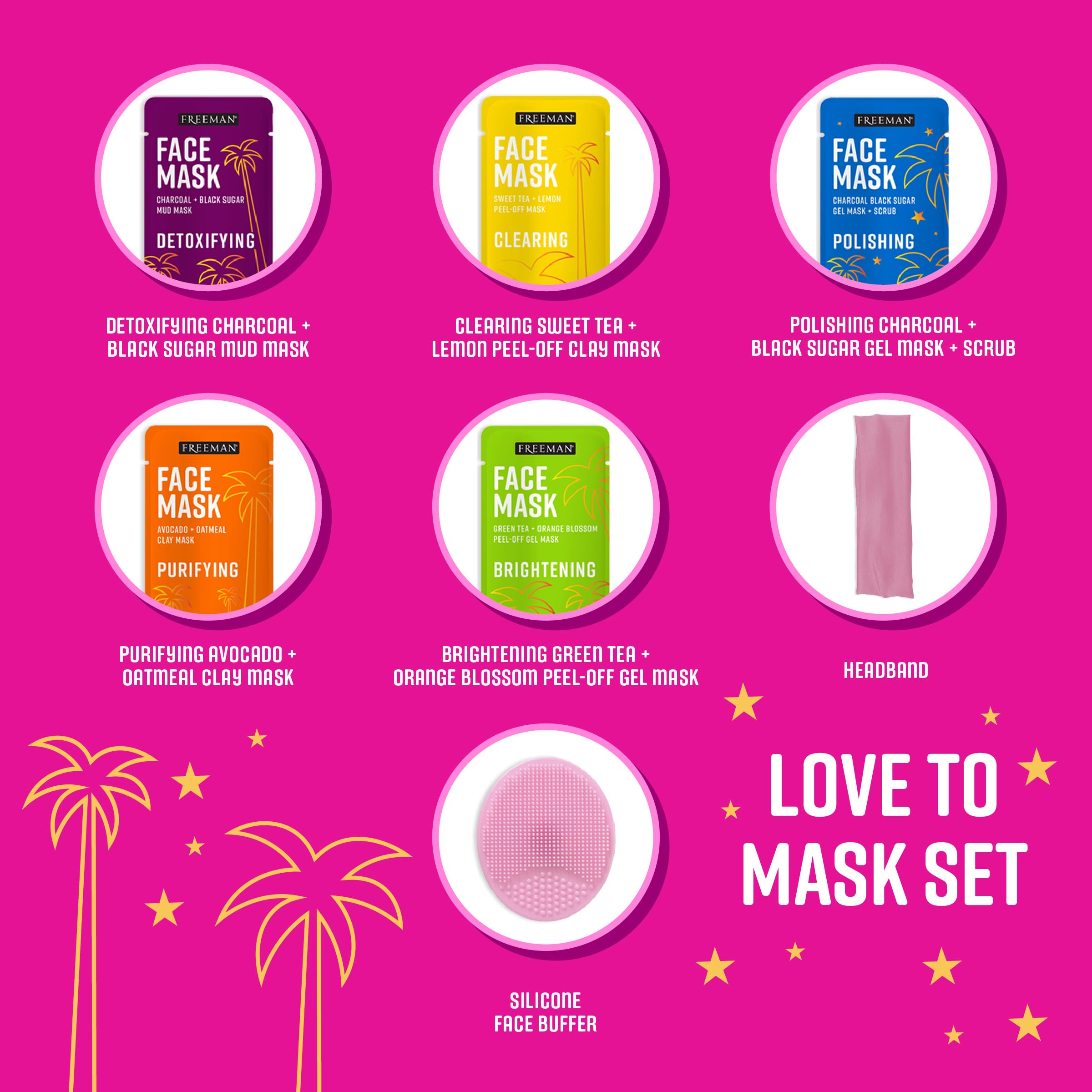 Freeman detoxifying charcoal mask and skincare accessories