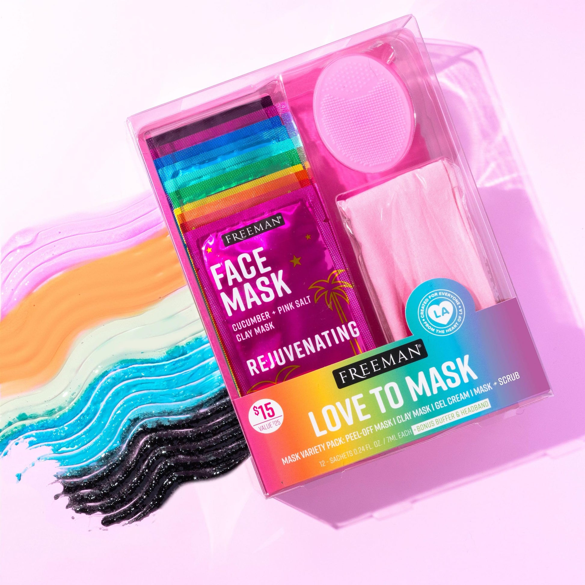 Silicone face buffer and headband included in Freeman kit