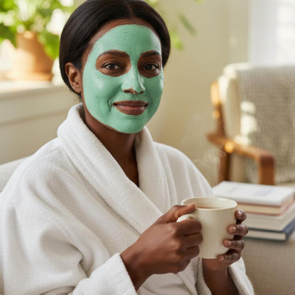 Applying Queen Helene Mint Julep Masque to skin for pore cleaning