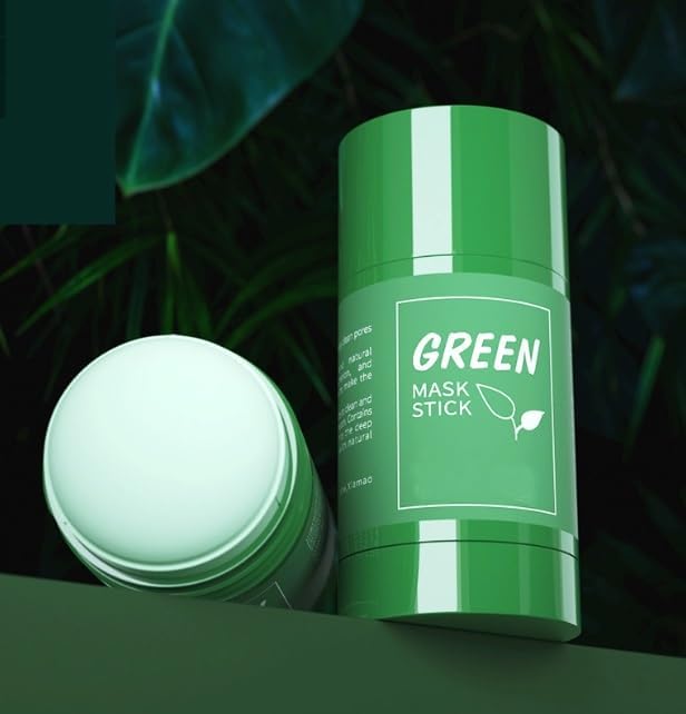 Side view of LEDeng green tea face mask stick illustrating portable travel friendly size