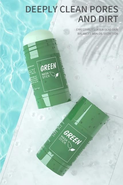 LEDeng green tea poreless deep cleanse stick with cap off showcasing solid clay formulation