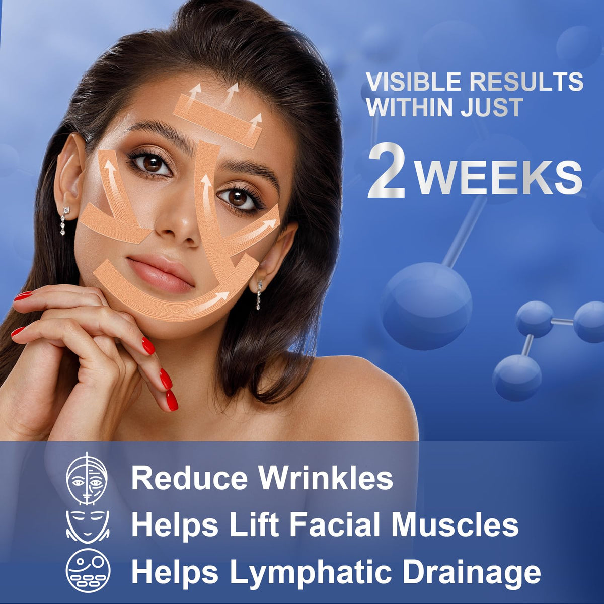 Forehead and neck application of face lifting tape