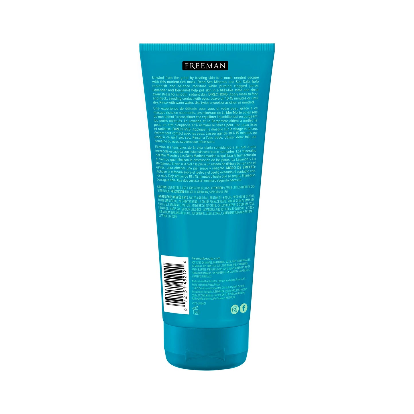 Graphic showcasing Dead Sea minerals and lavender ingredients in Freeman mask