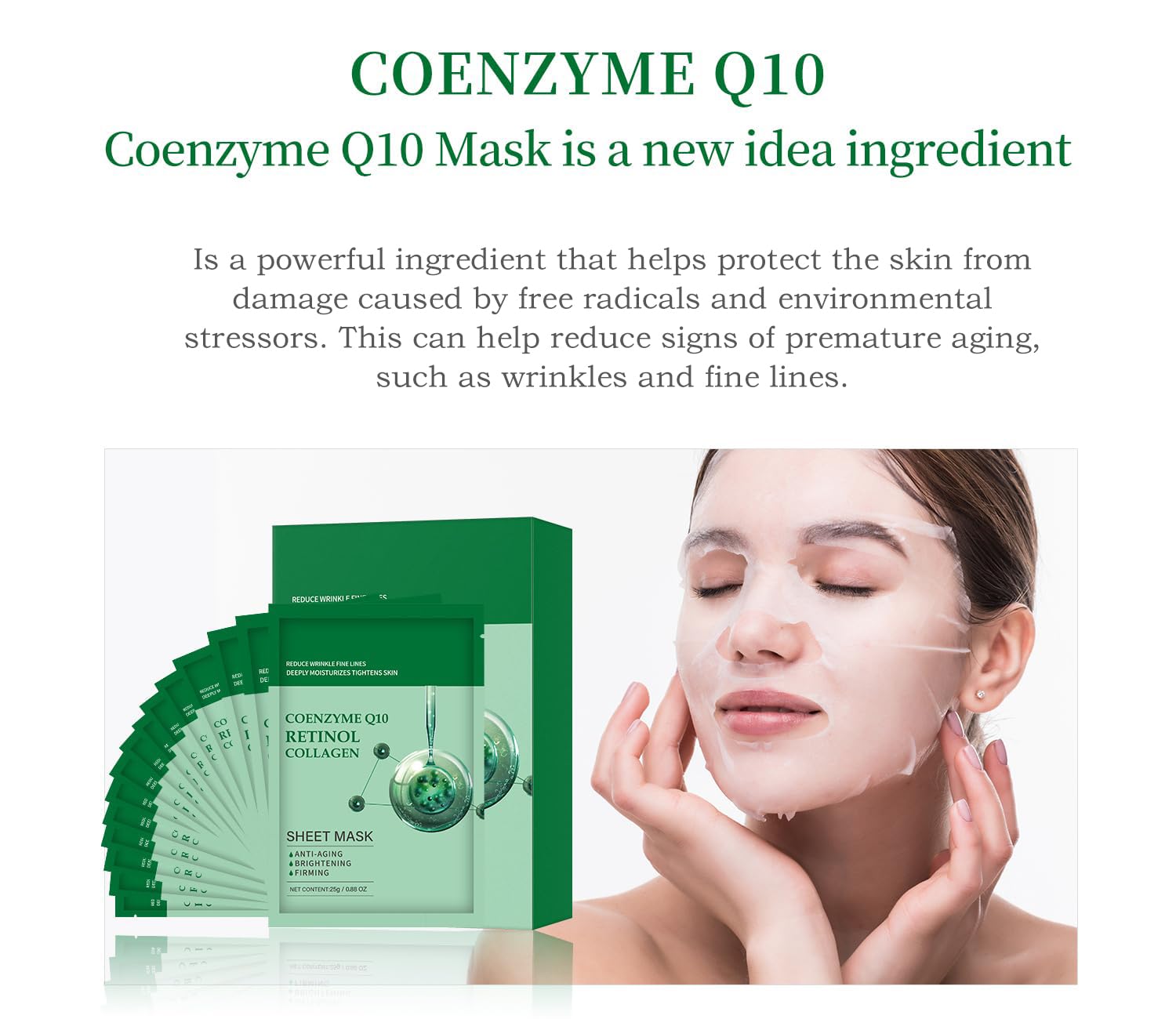 Collagen and Coenzyme Q10 facial sheet mask application