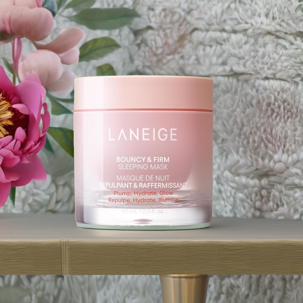 Applying Laneige bouncy and firm mask for facial contour massage