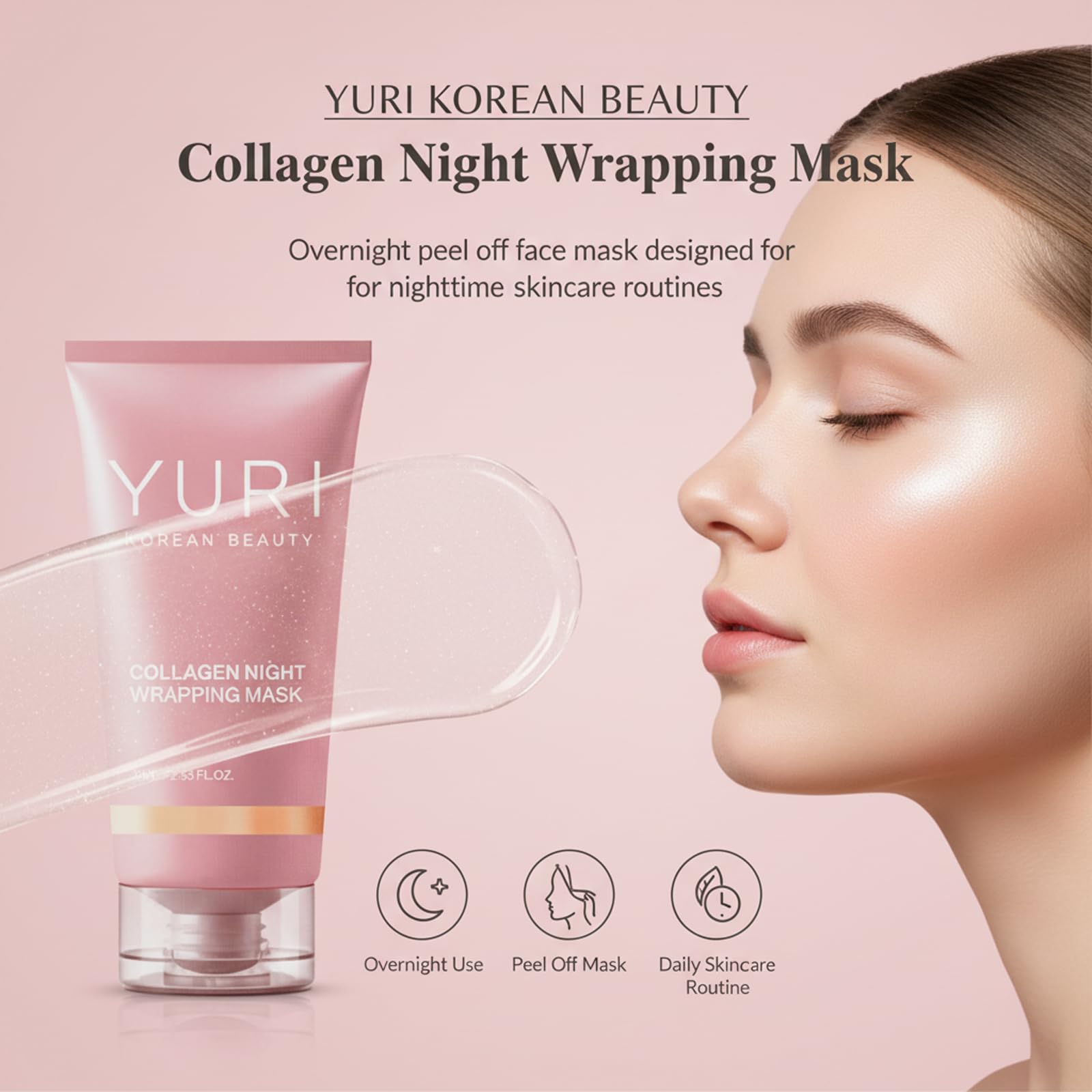 Yuri Beauty Collagen Overnight Glass Skin Peel Off Face Mask texture presentation