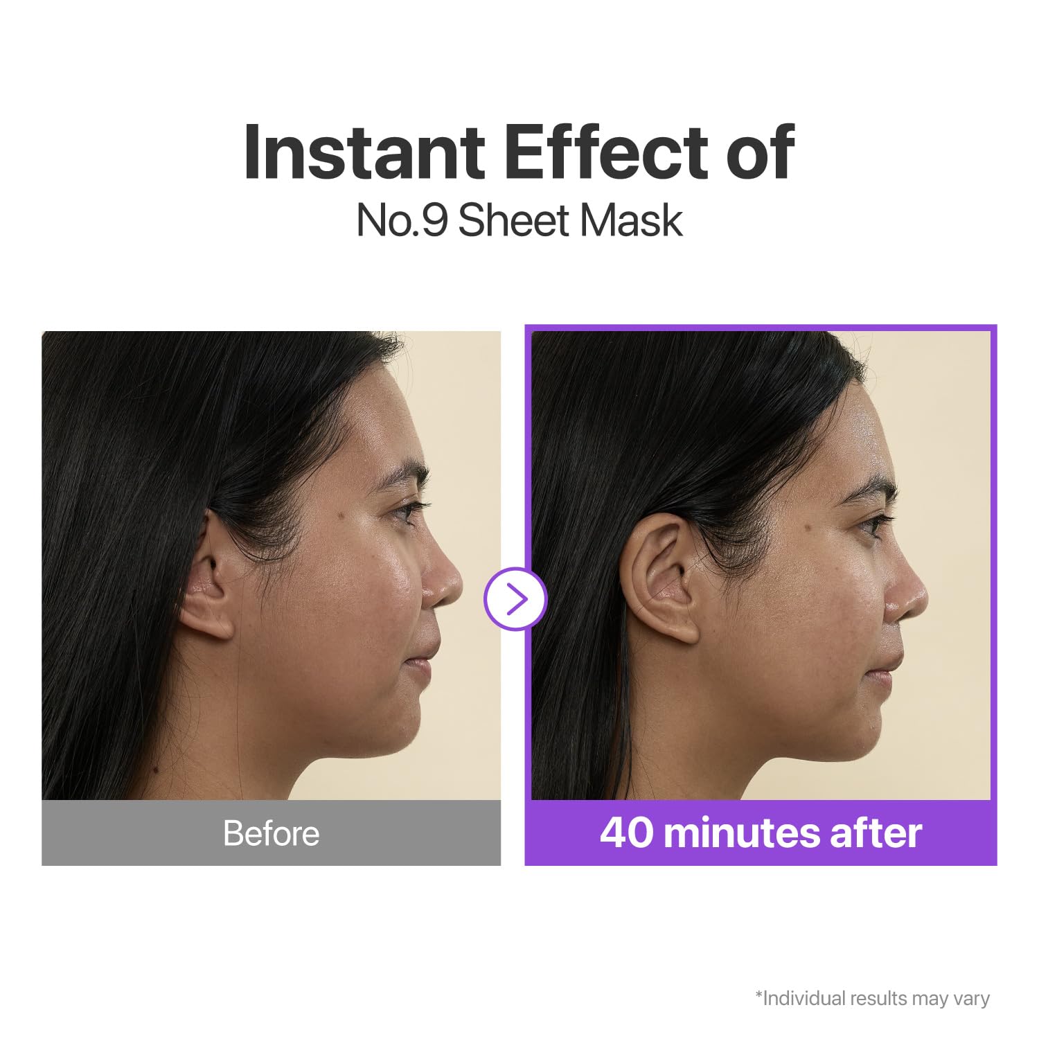 Model wearing Numbuzin Number 9 face mask for jawline contouring