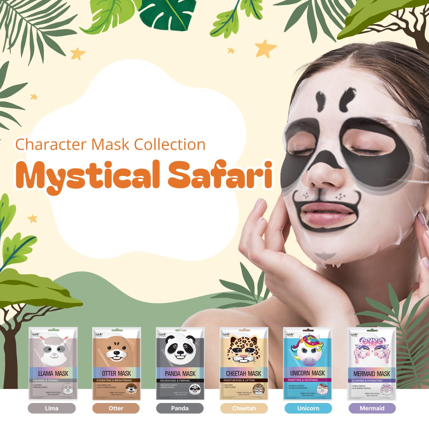 Epielle assorted animal sheet masks laid out together