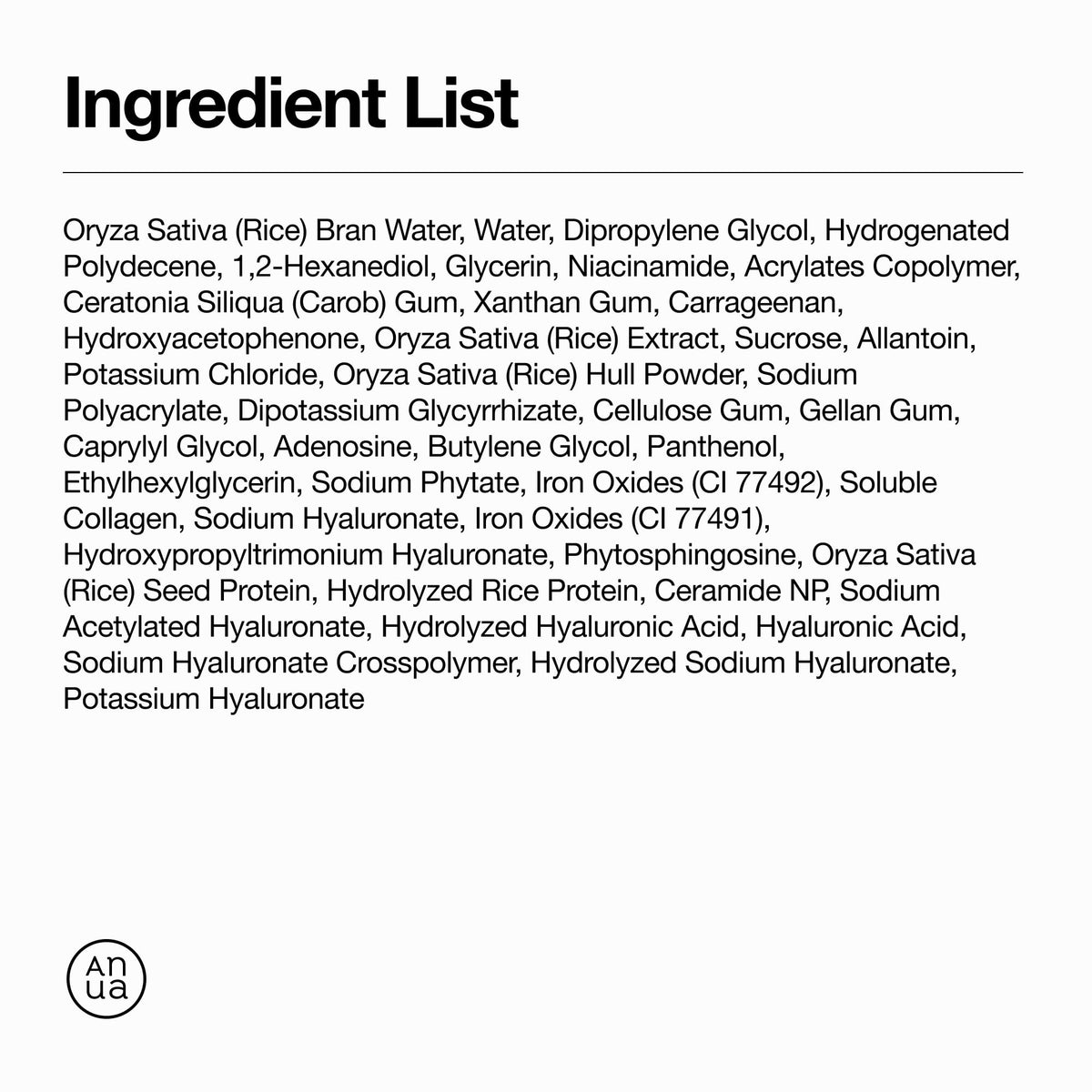 Anua Rice 70 Glow Collagen Mask back label details