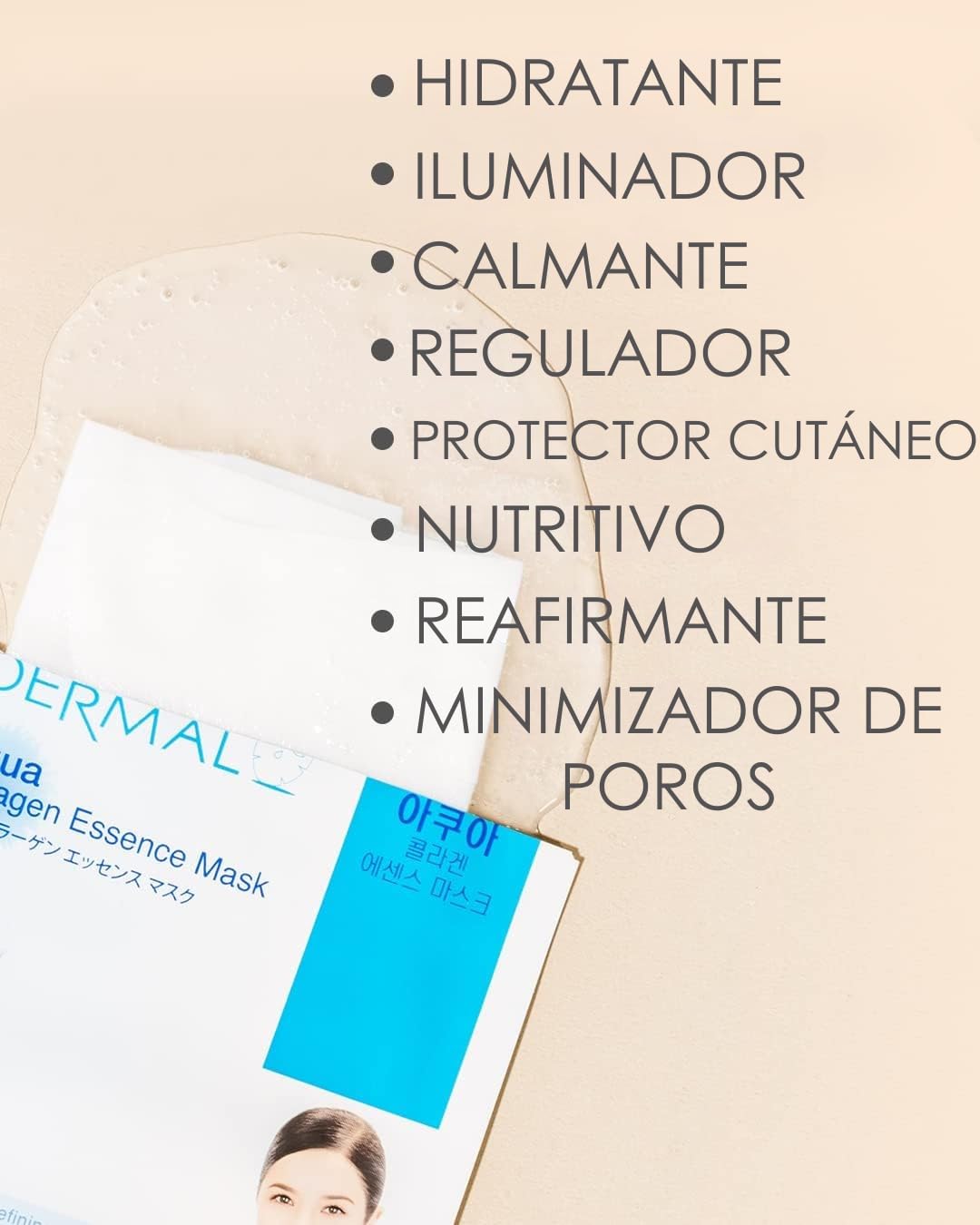 Dermal Korea skincare mask pack showing Aloe and Snail varieties