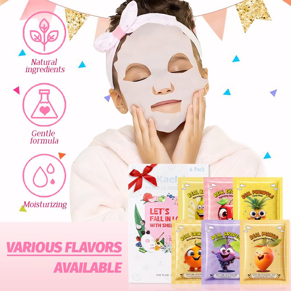 Top view of Kaely fruit theme facial masks